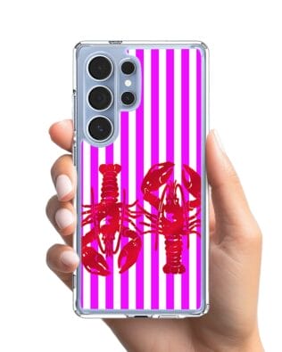 Etui do Samsung Galaxy S25 Ultra z MagSafe przeźroczyste, silikonowe Flexi, kraby z różowymi paskami