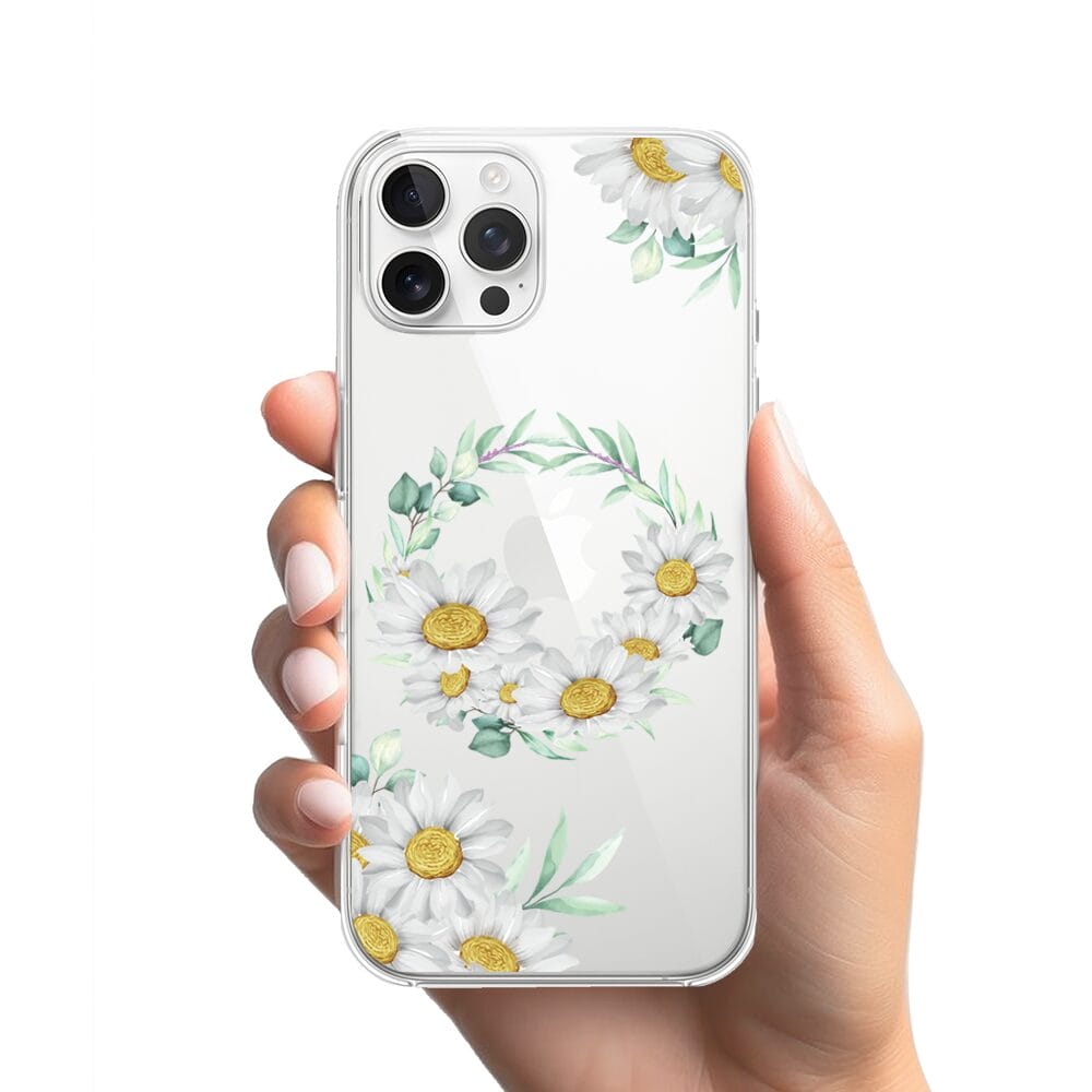 Etui do iPhone 12 Pro Max przeźroczyste, silikonowe Flexi, wianek stokrotek - obrazek 2