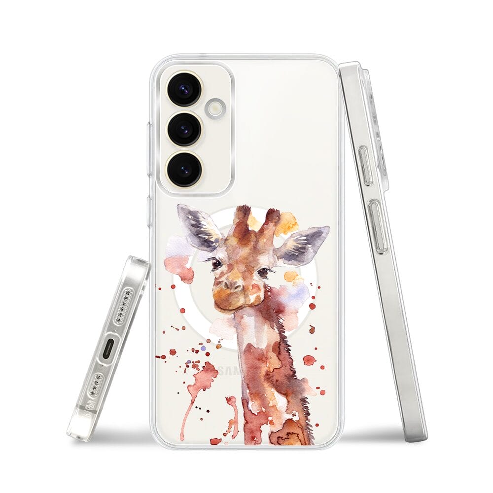 Etui do Samsung Galaxy S23 z MagSafe przeźroczyste, silikonowe Flexi, Akwarelowe Zoo, Żyrafa - obrazek 3