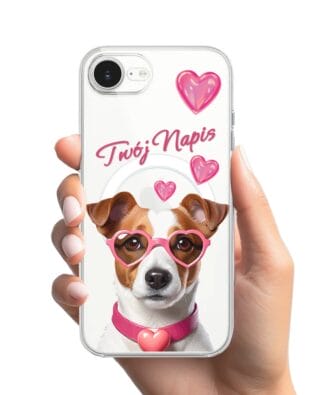 Etui do iPhone 16e z MagSafe przeźroczyste, silikonowe Flexi, Puppy Love, pies rasy Jack Russell Terrier