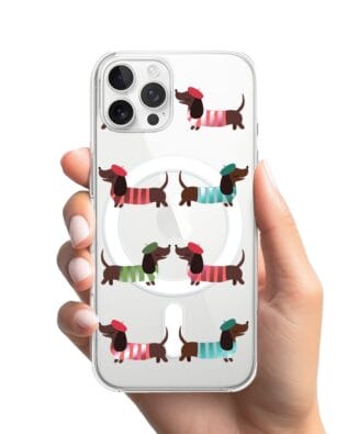 Etui do iPhone 12 Pro Max z MagSafe przeźroczyste, silikonowe Flexi, jamnik w Paryżu