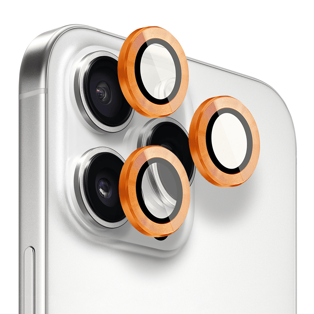 Metalowa osłona obiektywu aparatu ze szkła hartowanego 9H do iPhone 16 Pro Max, 1 zestaw, pomarańczowa - obrazek 2