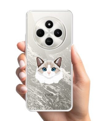 Etui do Xiaomi POCO C75 przeźroczyste, silikonowe Flexi, kot birmański