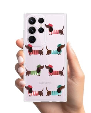 Etui do Samsung Galaxy S23 Ultra przeźroczyste, silikonowe Flexi, jamnik w Paryżu