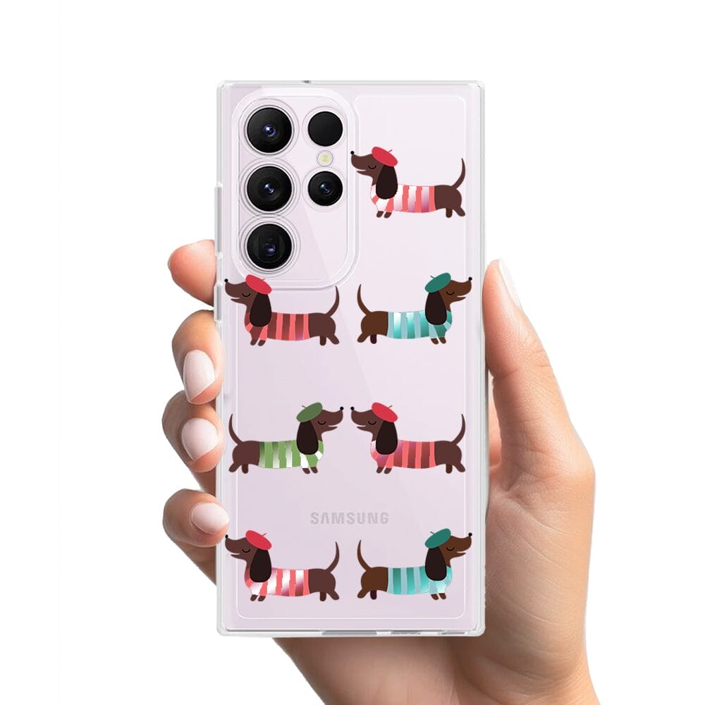 Etui do Samsung Galaxy S23 Ultra przeźroczyste, silikonowe Flexi, jamnik w Paryżu - obrazek 2