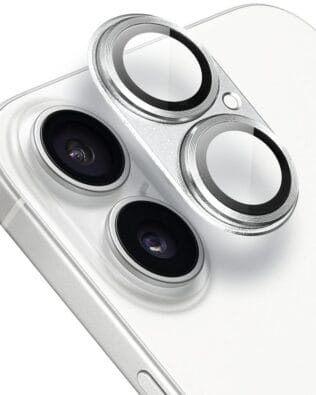 Metalowa osłona na cały aparat z wbudowanymi szkłami do iPhone 16 Plus, srebrna