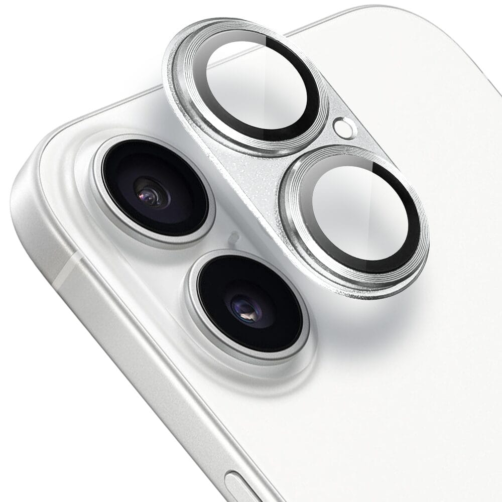 Metalowa osłona na cały aparat z wbudowanymi szkłami do iPhone 16 Plus, srebrna