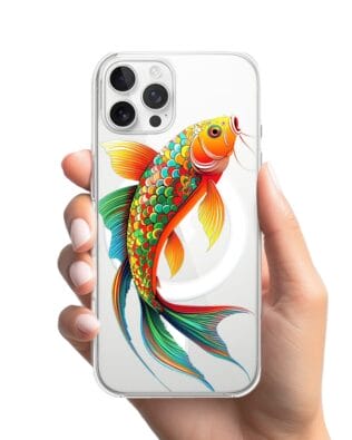 Etui do iPhone 12 Pro Max z MagSafe przeźroczyste, silikonowe Flexi, Dzika Mandala, Złota ryba