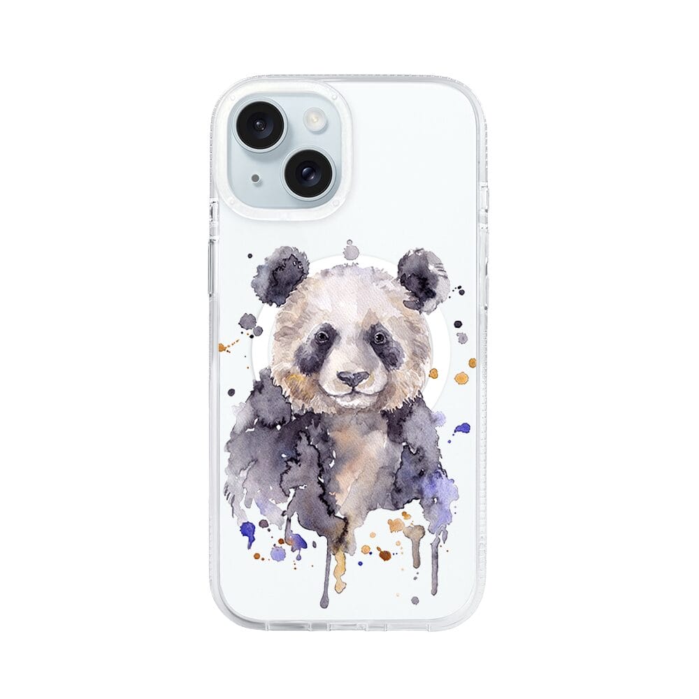 Etui do iPhone 15 z MagSafe przeźroczyste, silikonowe Flexi, Akwarelowe Zoo, Panda
