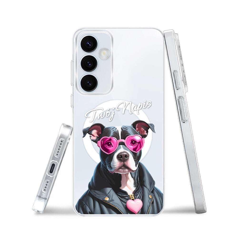 Etui do Samsung Galaxy A55 5G z MagSafe przeźroczyste, silikonowe Flexi, Puppy Love, pies rasy Amstaff - obrazek 3