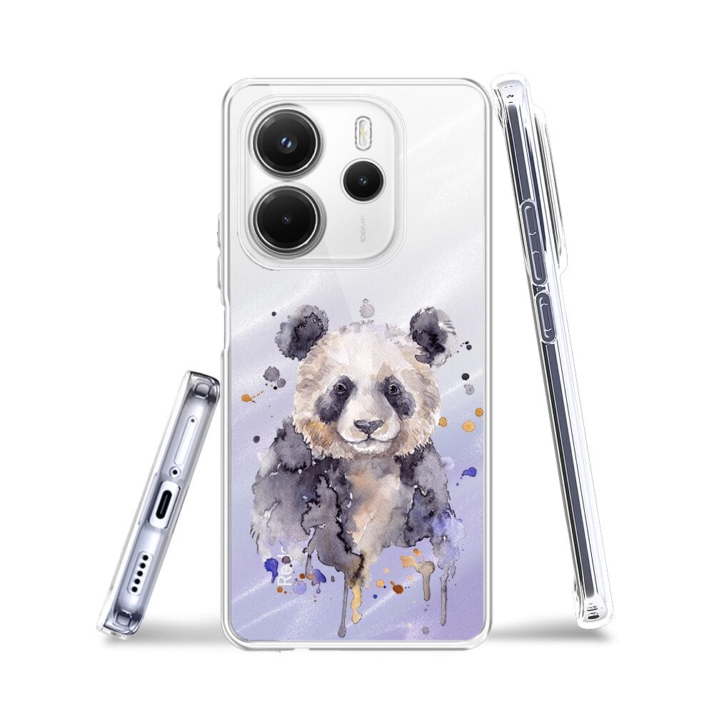 Etui do Xiaomi Redmi Note 14 4G przeźroczyste, silikonowe Flexi, Akwarelowe Zoo, Panda - obrazek 3