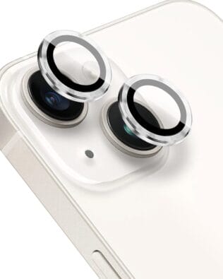 Metalowa osłona obiektywu aparatu ze szkła hartowanego 9H do iPhone 14, 1 zestaw, srebrna