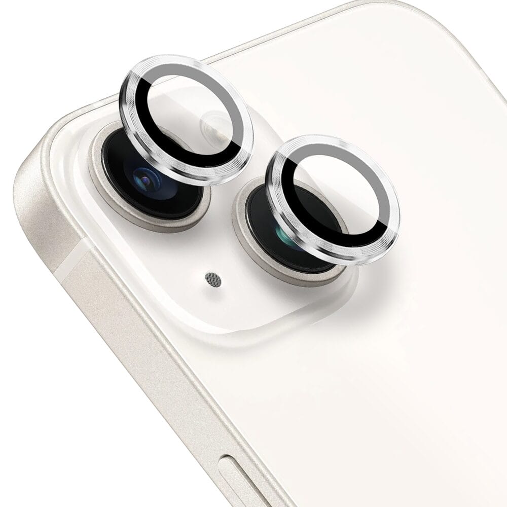 Metalowa osłona obiektywu aparatu ze szkła hartowanego 9H do iPhone 14, 1 zestaw, srebrna