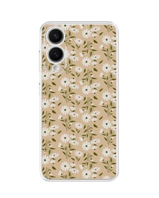 Etui do Samsung Galaxy S25 Edge przeźroczyste, silikonowe Flexi, delikatne kwiatki na cielistym tle