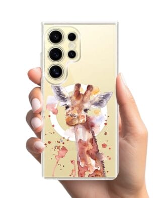 Etui do Samsung Galaxy S24 Ultra z MagSafe przeźroczyste, silikonowe Flexi, Akwarelowe Zoo, Żyrafa