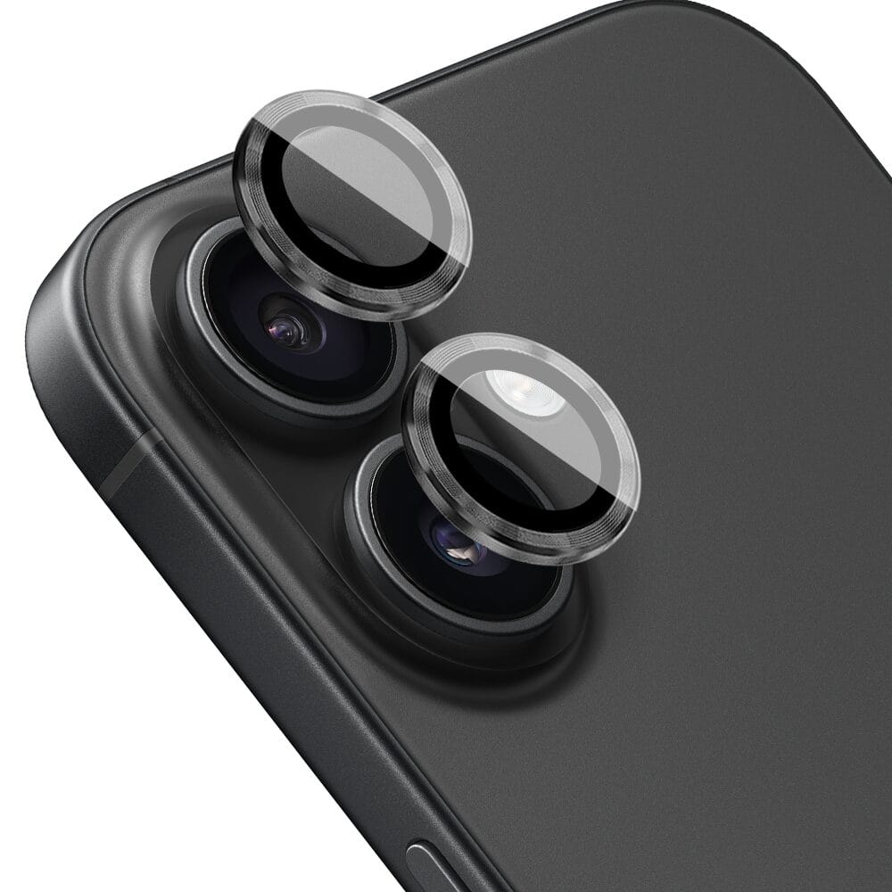 Metalowa osłona obiektywu aparatu ze szkła hartowanego 9H do iPhone 16 Plus, 1 zestaw, czarna