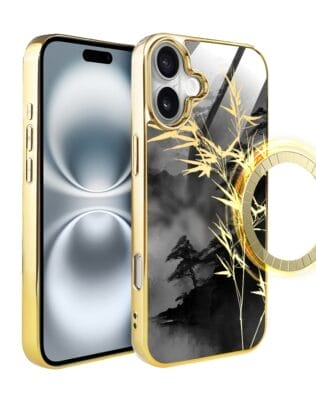 Etui do iPhone 16 Plus IBIZU Elite Glass z MagSafe Magia Azji, Złoty bambus, złote