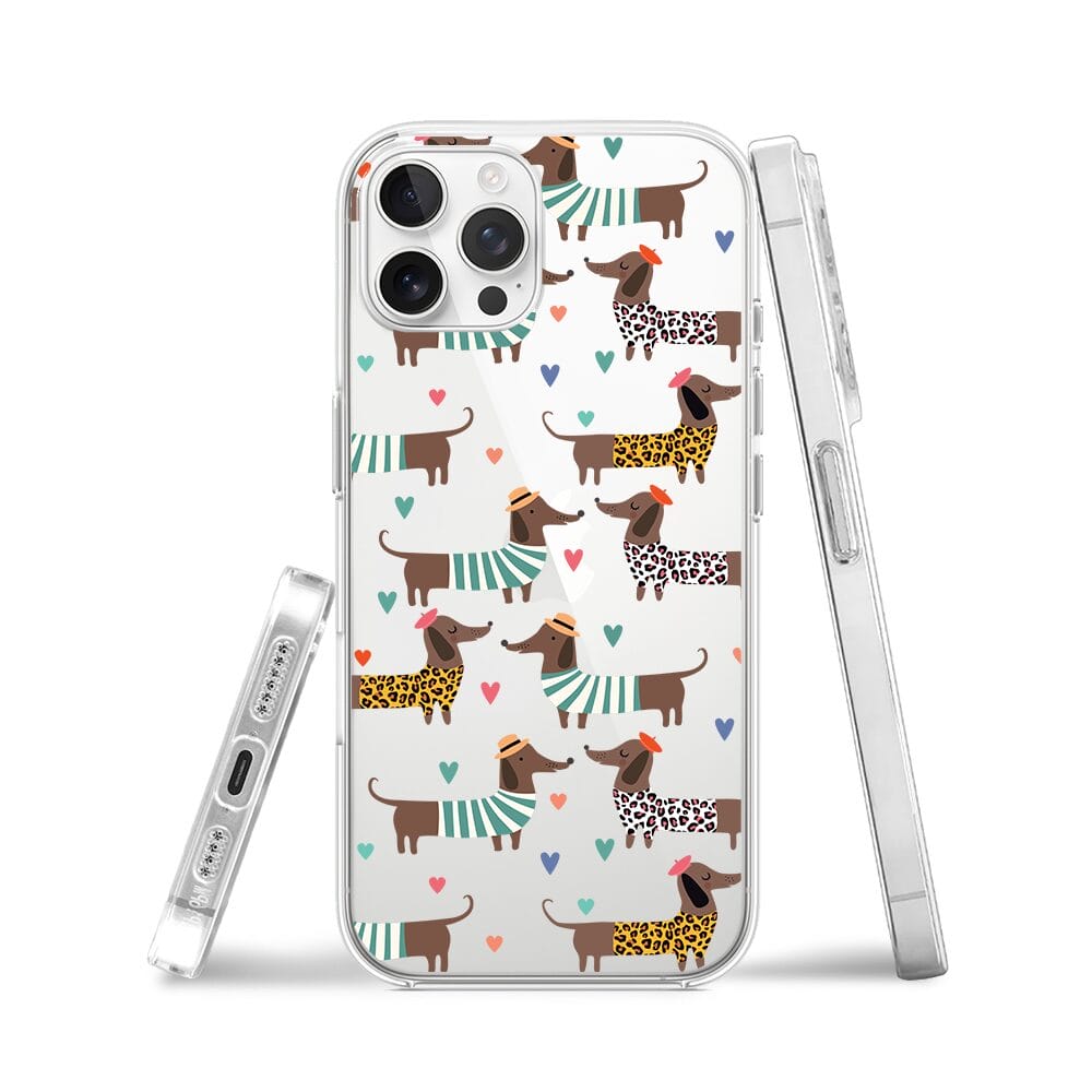 Etui do iPhone 12 Pro Max przeźroczyste, silikonowe Flexi, zakochane jamniki - obrazek 3