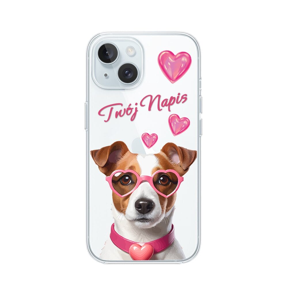 Etui do iPhone 15 Plus przeźroczyste, silikonowe Flexi, Puppy Love, pies rasy Jack Russell Terrier