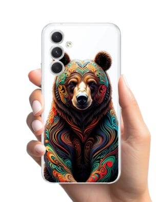 Etui do Samsung Galaxy A54 5G przeźroczyste, silikonowe Flexi, Dzika Mandala, Niedźwiedź