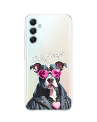 Etui do Samsung Galaxy A34 5G przeźroczyste, silikonowe Flexi, Puppy Love, pies rasy Amstaff