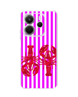 Etui do Xiaomi Redmi Note 14 5G przeźroczyste, silikonowe Flexi, kraby z różowymi paskami