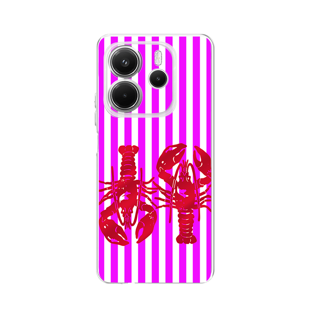 Etui do Xiaomi Redmi Note 14 5G przeźroczyste, silikonowe Flexi, kraby z różowymi paskami