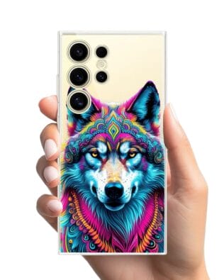 Etui do Samsung Galaxy S24 Ultra przeźroczyste, silikonowe Flexi, Dzika Mandala, Wilk