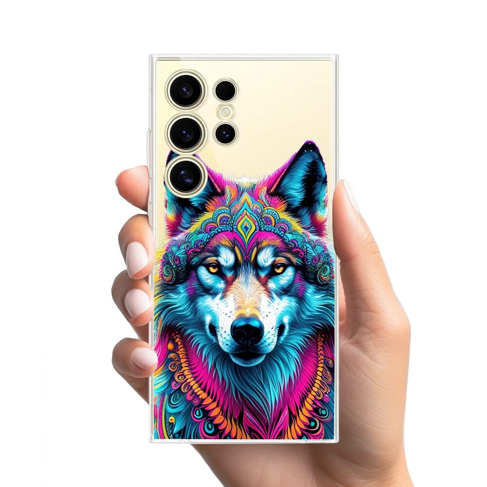 Etui do Samsung Galaxy S24 Ultra przeźroczyste, silikonowe Flexi, Dzika Mandala, Wilk - obrazek 2