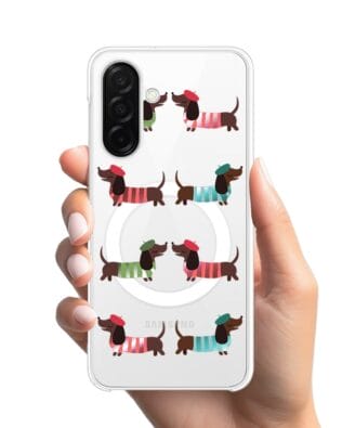 Etui do Samsung Galaxy A26 5G z MagSafe przeźroczyste, silikonowe Flexi, jamnik w Paryżu