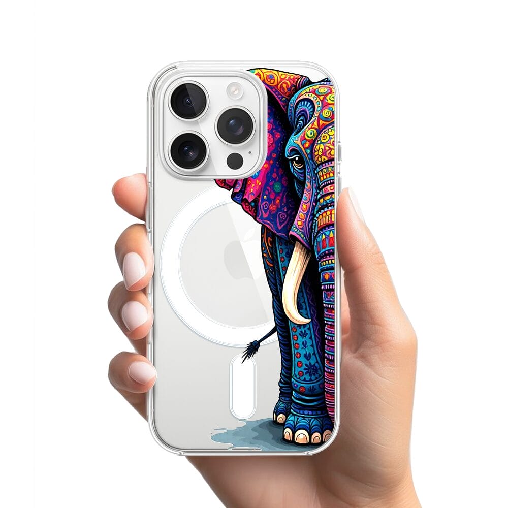 Etui do iPhone 16 Pro Max z MagSafe przeźroczyste, silikonowe Flexi, Dzika Mandala, Słoń - obrazek 2