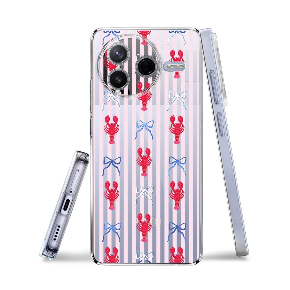 Etui do Xiaomi POCO F7 Pro przeźroczyste, silikonowe Flexi, krab i kokardki - obrazek 3