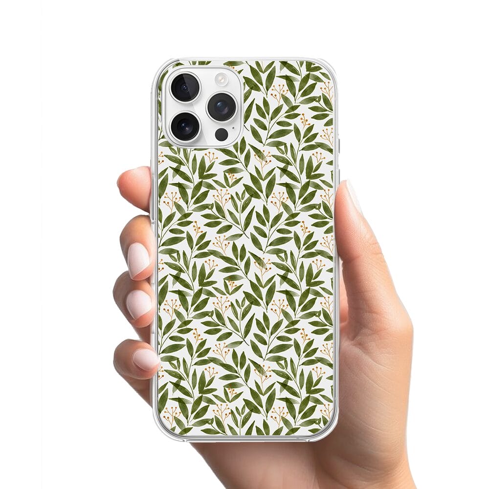 Etui do iPhone 12 Pro Max przeźroczyste, silikonowe Flexi, zielone gałązki - obrazek 2