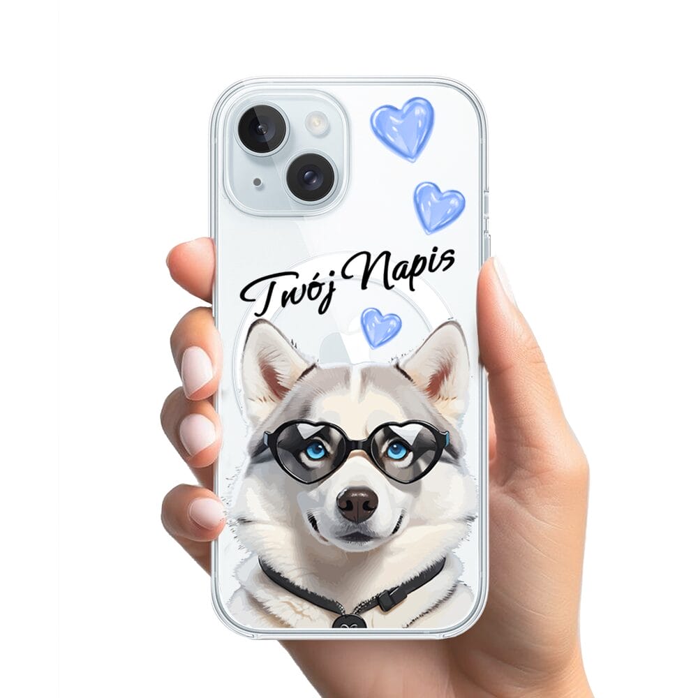 Etui do iPhone 15 z MagSafe przeźroczyste, silikonowe Flexi, Puppy Love, pies rasy Husky - obrazek 2