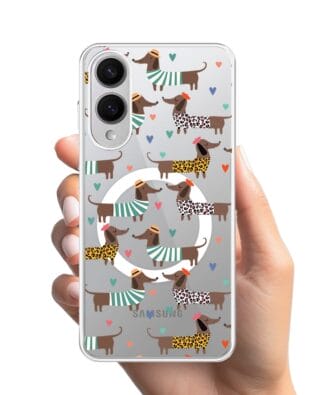 Etui do Samsung Galaxy S25 Edge z MagSafe przeźroczyste, silikonowe Flexi, zakochane jamniki