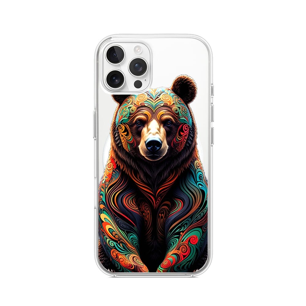 Etui do iPhone 12 Pro z MagSafe przeźroczyste, silikonowe Flexi, Dzika Mandala, Niedźwiedź