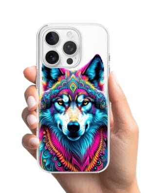 Etui do iPhone 14 Pro Max z MagSafe przeźroczyste, silikonowe Flexi, Dzika Mandala, Wilk