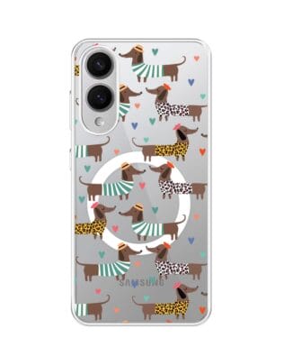 Etui do Samsung Galaxy S25 Edge z MagSafe przeźroczyste, silikonowe Flexi, zakochane jamniki