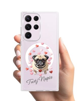 Etui do Samsung Galaxy S23 Ultra z MagSafe przeźroczyste, silikonowe Flexi, Puppy Love, pies rasy Mops