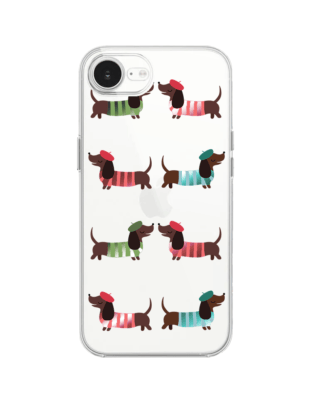 Etui do iPhone 16e przeźroczyste, silikonowe Flexi, jamnik w Paryżu