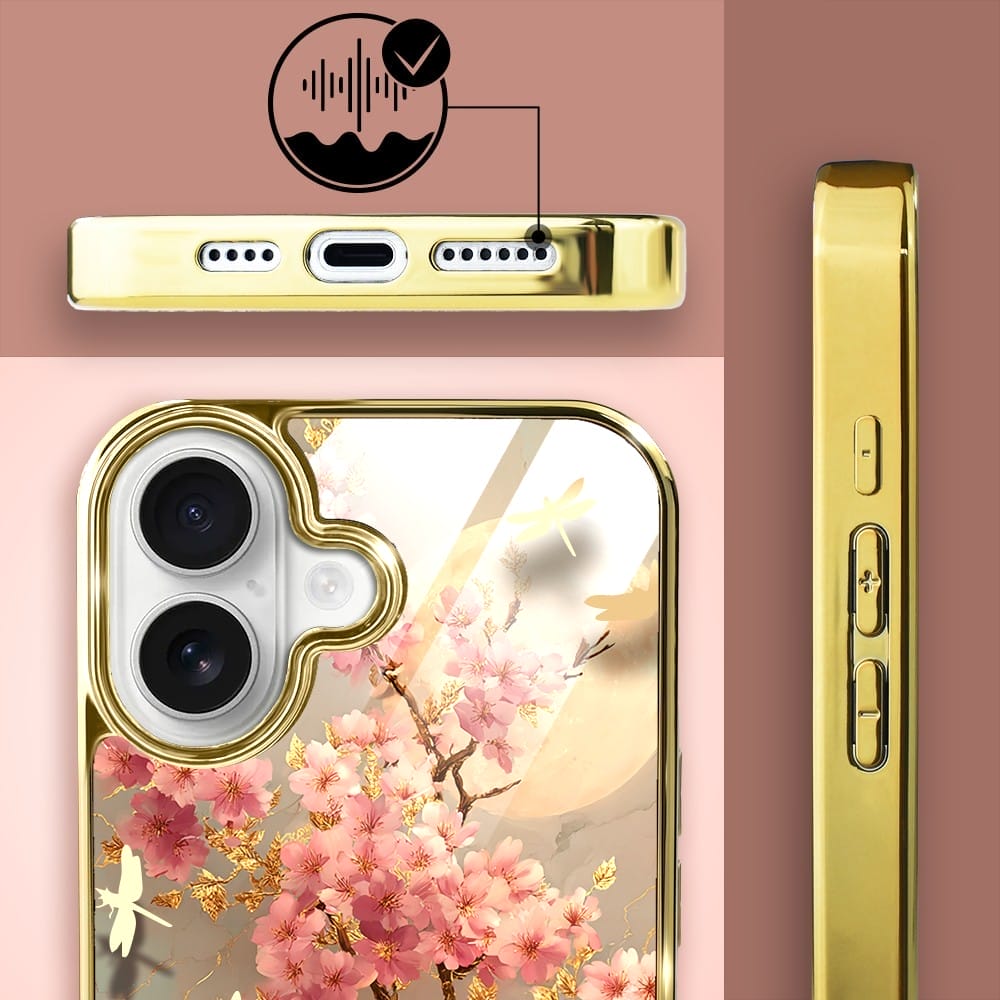 Etui do iPhone 16 IBIZU Elite Glass z MagSafe Magia Azji, Taniec sakury, złote - obrazek 4