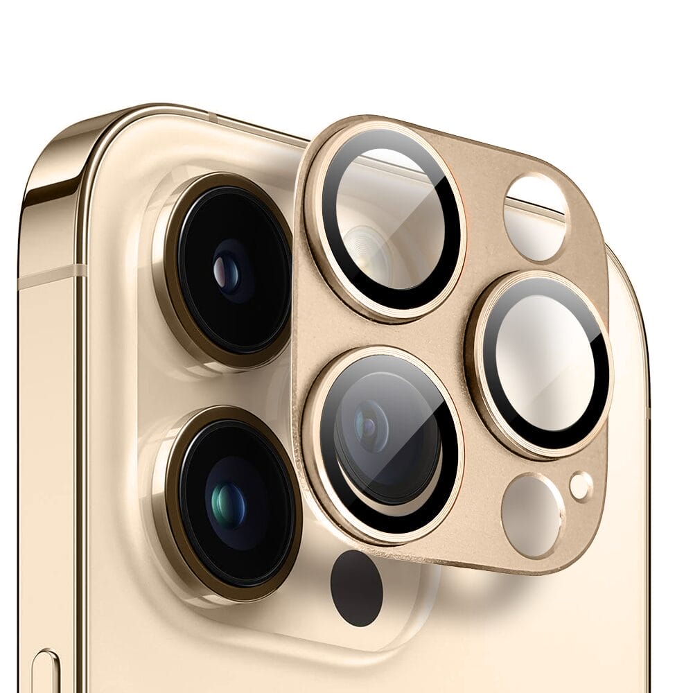 Metalowa osłona na cały aparat z wbudowanymi szkłami do iPhone 13 Pro, złota - obrazek 2