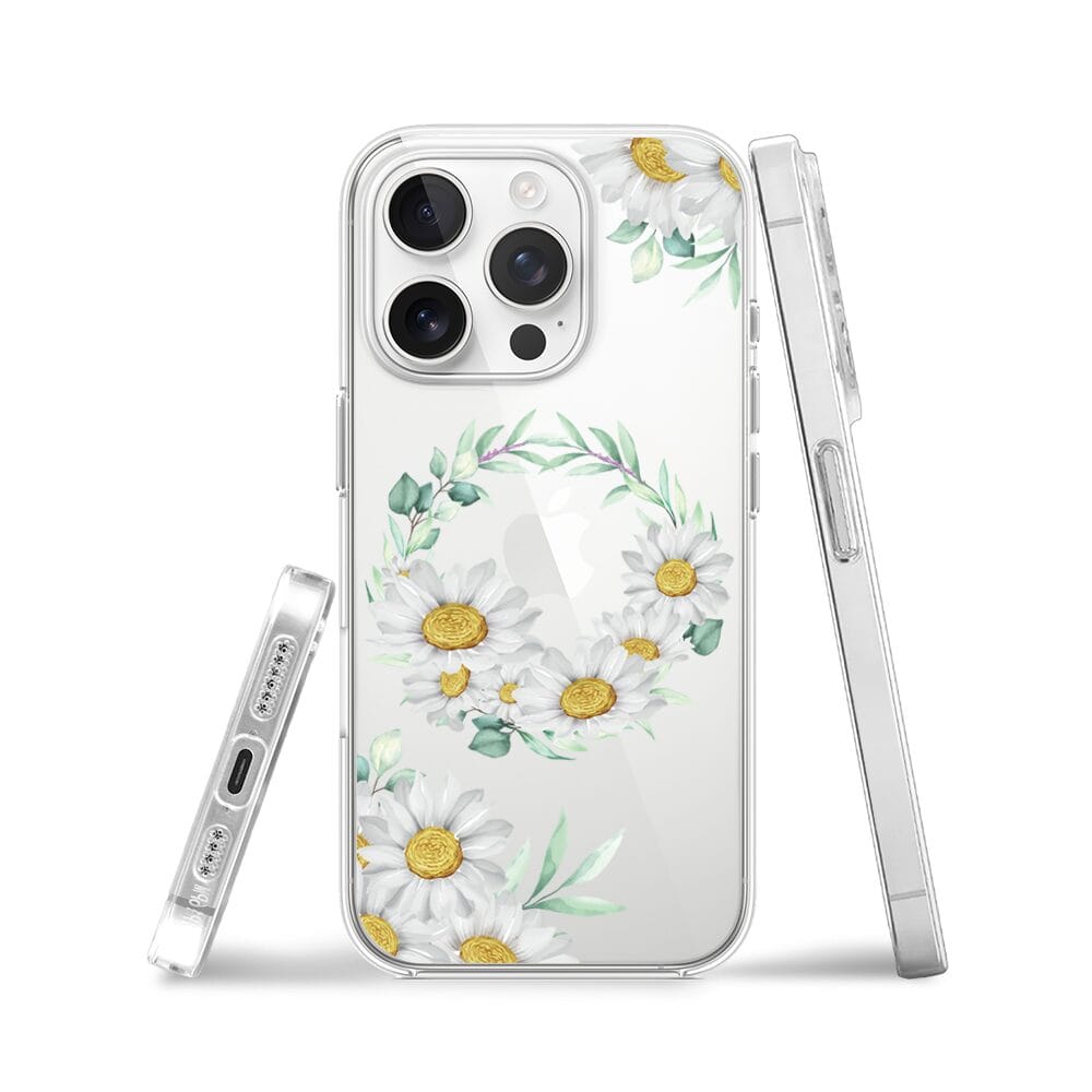 Etui do iPhone 13 Pro przeźroczyste, silikonowe Flexi, wianek stokrotek - obrazek 3