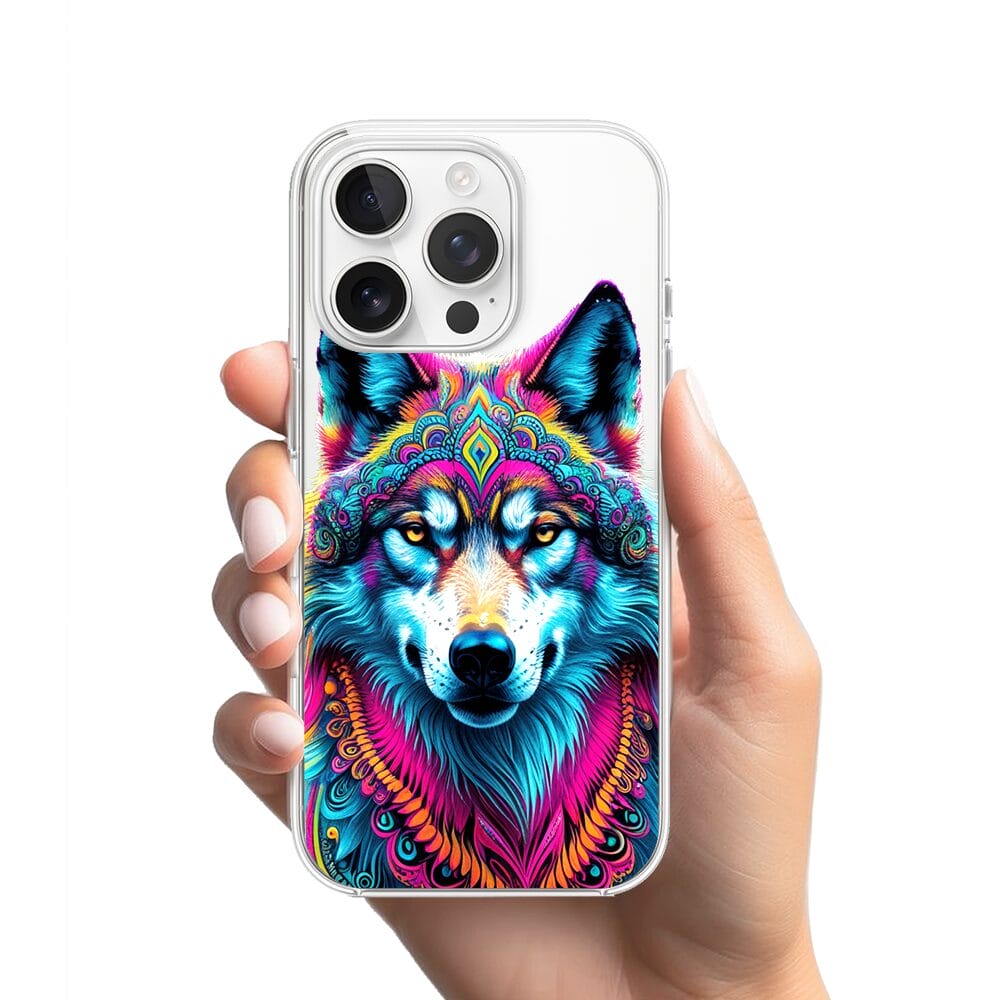 Etui do iPhone 13 Pro z MagSafe przeźroczyste, silikonowe Flexi, Dzika Mandala, Wilk - obrazek 2