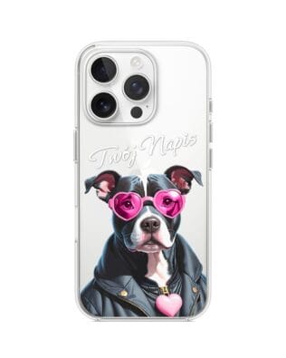 Etui do iPhone 14 Pro przeźroczyste, silikonowe Flexi, Puppy Love, pies rasy Amstaff