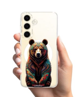 Etui do Samsung Galaxy S24 z MagSafe przeźroczyste, silikonowe Flexi, Dzika Mandala, Niedźwiedź