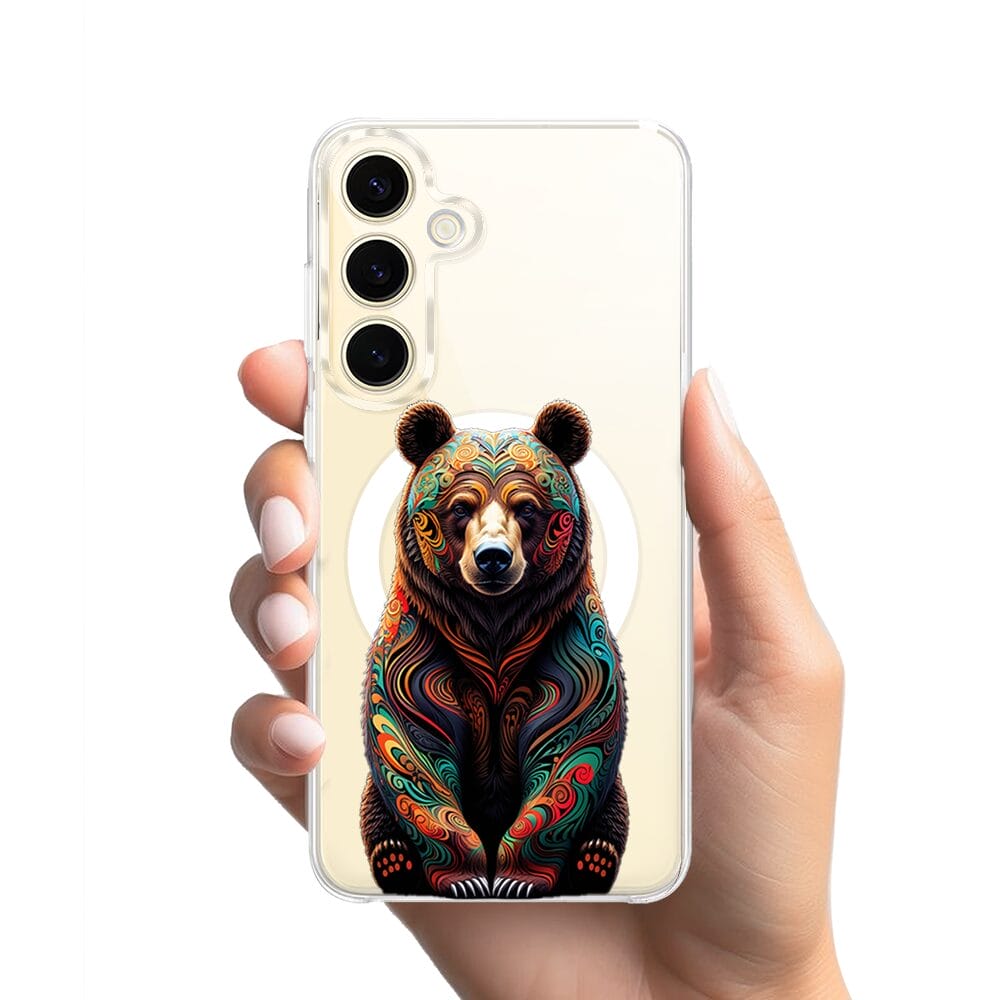 Etui do Samsung Galaxy S24 z MagSafe przeźroczyste, silikonowe Flexi, Dzika Mandala, Niedźwiedź - obrazek 2