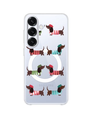 Etui do Samsung Galaxy S25 z MagSafe przeźroczyste, silikonowe Flexi, jamnik w Paryżu