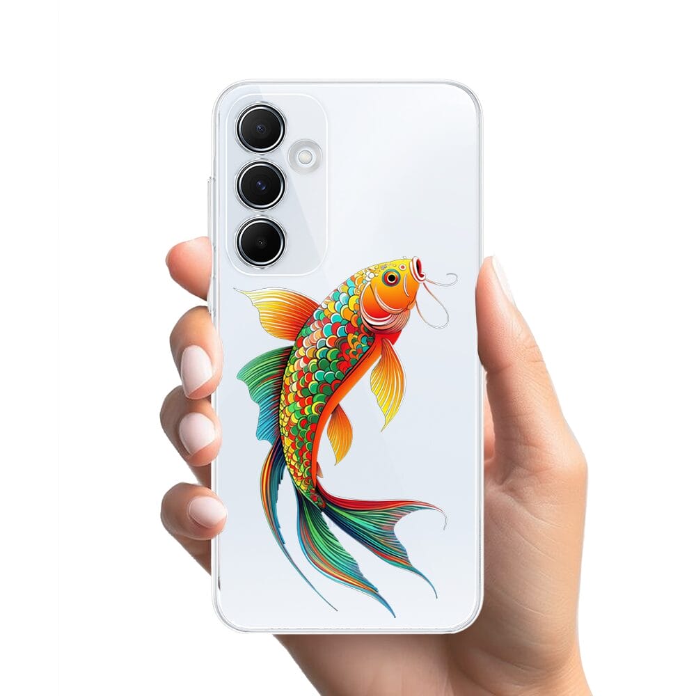 Etui do Samsung Galaxy M35 5G przeźroczyste, silikonowe Flexi, Dzika Mandala, Złota ryba - obrazek 2