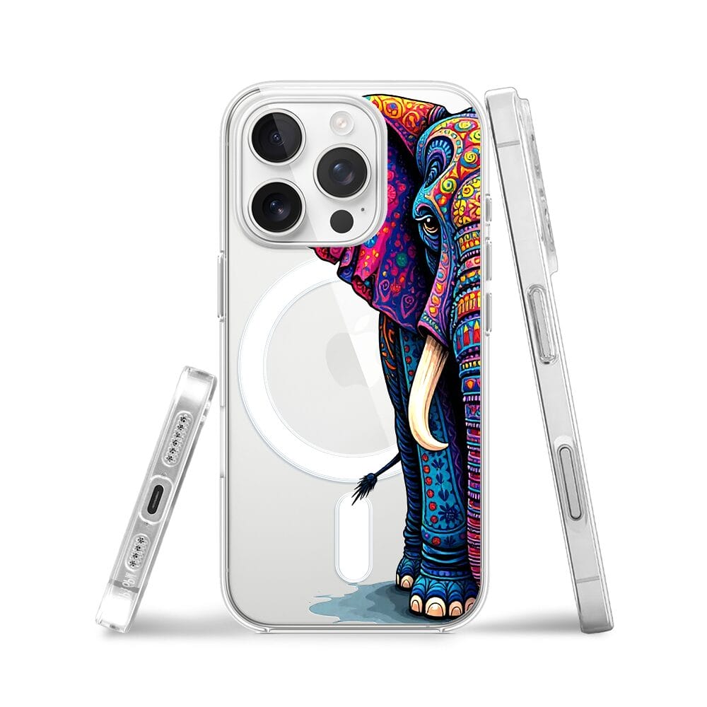Etui do iPhone 16 Pro Max z MagSafe przeźroczyste, silikonowe Flexi, Dzika Mandala, Słoń - obrazek 3